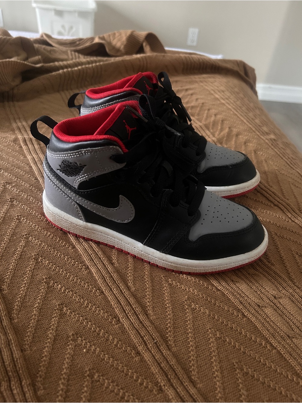 Nike Kids' High-Top Sneakers in Black, Gray & Red